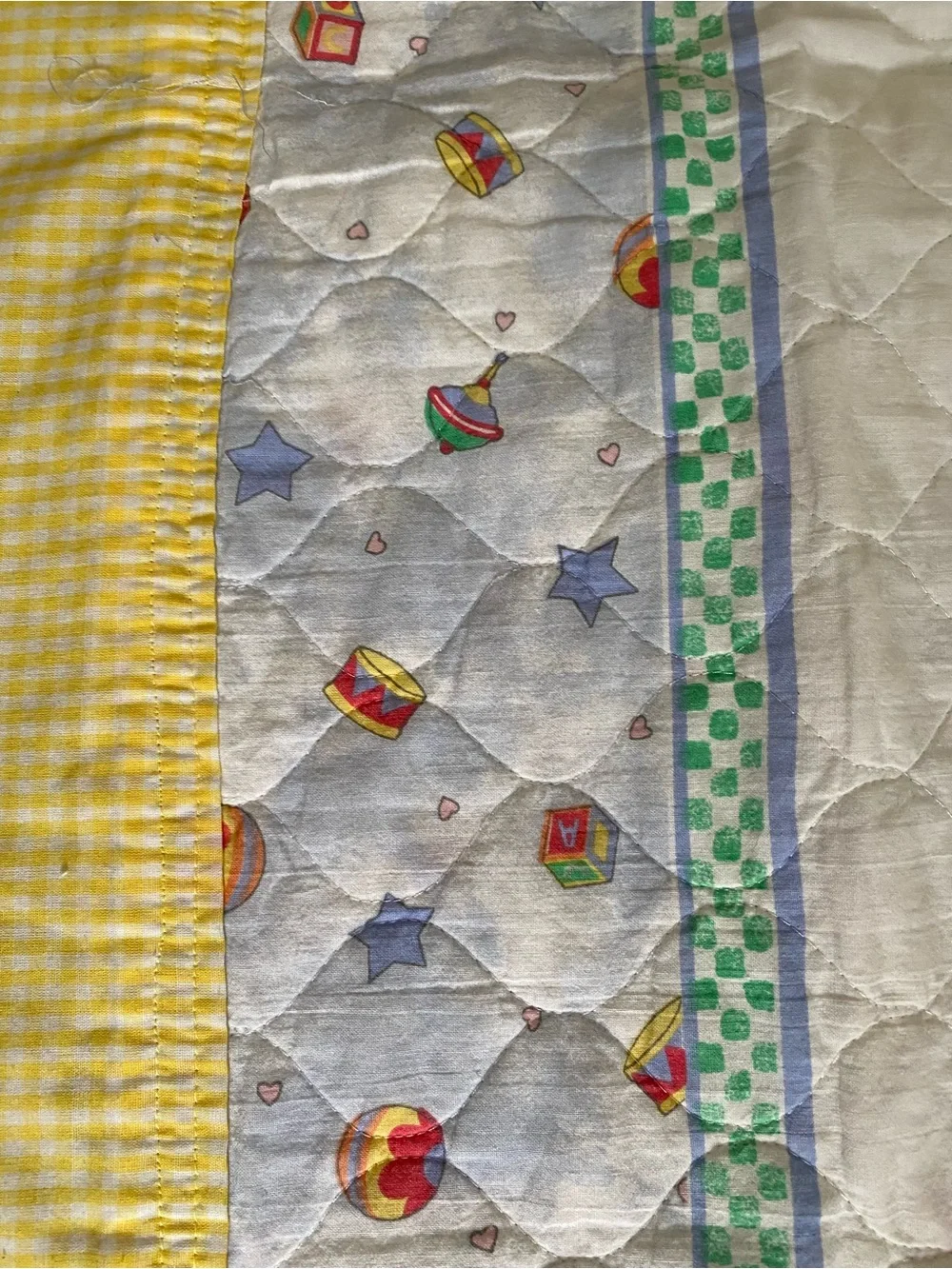 VTG  80s 90s Handmade Baby Quilt Yellow Plaid Giraffe Teddy Bear Elephant Bunny